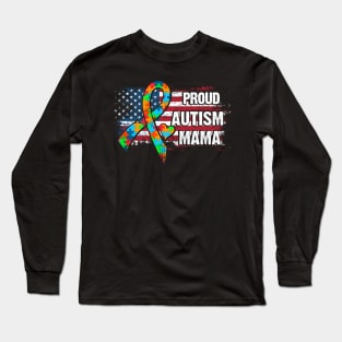 Autism Awareness T-Shirt Pround Autism Mama Vintage USA Flag Gift Long Sleeve T-Shirt